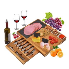 Large Charcuterie Board Set, 21-Piece Cheese Board and Knife Set, Acacia Wood & Slate Serving Tray