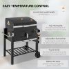 Outsunny Charcoal BBQ Grill, Outdoor Portable Cooker for Camping or Backyard Picnic with Side Table, Bottom Storage Shelf, Wheels and Handle, Black