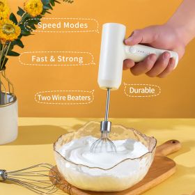 Electric Egg Beater With 2 Wire Beaters Portable Food Blender Whisk 3 Speeds Handheld Food Mixer (Color: White)