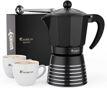 Stovetop Espresso Maker 6 Cup 300ml, Aluminum Moka Pot Gift Set, Italian Cuban Greca Coffee, Easy To Use & Clean (Color: Black)