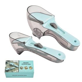 2pcs Adjustable Measuring Cups And Spoons; Plastic Scoop Measuring Cup With Magnetic; For Dry And Liquid Ingredient; Kitchen Tools (Color: Light Blue)