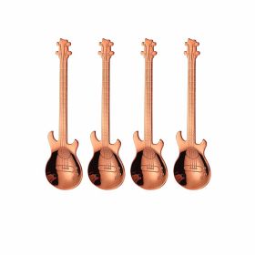 4Pcs Metal Guitar Spoon Flatware Set 18/10 Stainless Steel Guitar Spoons Creative Milk Coffee Spoon Ice Cream Candy Teaspoon (Color: Rose Golden 4 Pcs)