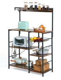 6-Tier Kitchen Storage Rack, Coffee Bar with Storage Basket, Microwave Oven Stand with 6 S-Hooks (Color: as Pic)