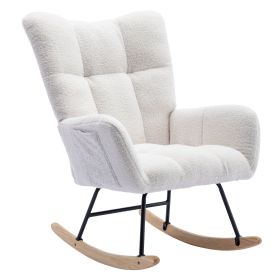 Rocking Chair with Pocket, Soft Teddy Fabric Rocking Chair for Nursery (Color: as Pic)