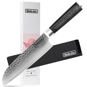 Qulajoy 7 Inch Santoku Knife- Ultra Sharp Japanese 67 Layers Damascus VG-10 Steel Core - Professional Hammered Chef Knife - Ergonomic G10 Handle With (size: Santoku)