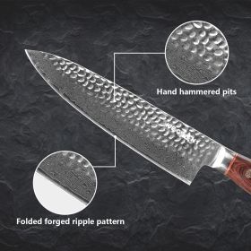 Kegani 8 Inch Damascus Chef Knife 67 Layers 10Cr15CoMoV Japanese Knife Hammered Texture Damascus Knife - FullTang Wood Handle Chefs Knife With Gift Bo (Texture: Feather Texture)