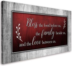 Motivational Quotes Canvas Wall Art Decor Blue and Grey Canvas Prints "Bless This Food Quote" Wall Pictures Framed Artwork for Home Living Room Dining (Color: Red, size: 20inchx40inch)